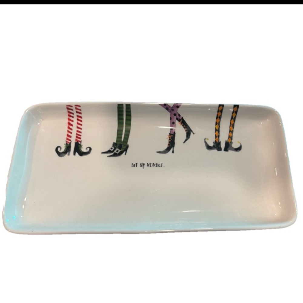 Rae Dunn Artisan Collection Magenta Halloween Platter EAT UP WITCHES 14”x7"